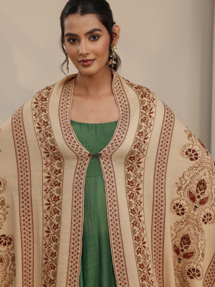 Libas Beige Ethnic Knitted Acrylic Wrap Shawl