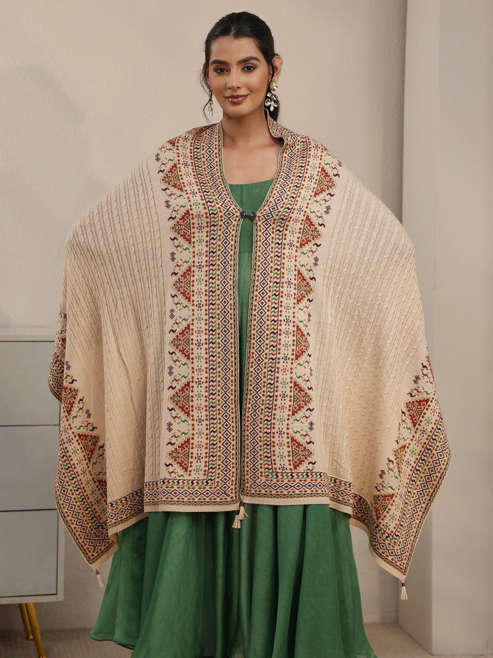 Libas Beige Cable Knit Acrylic Wrap Shawl