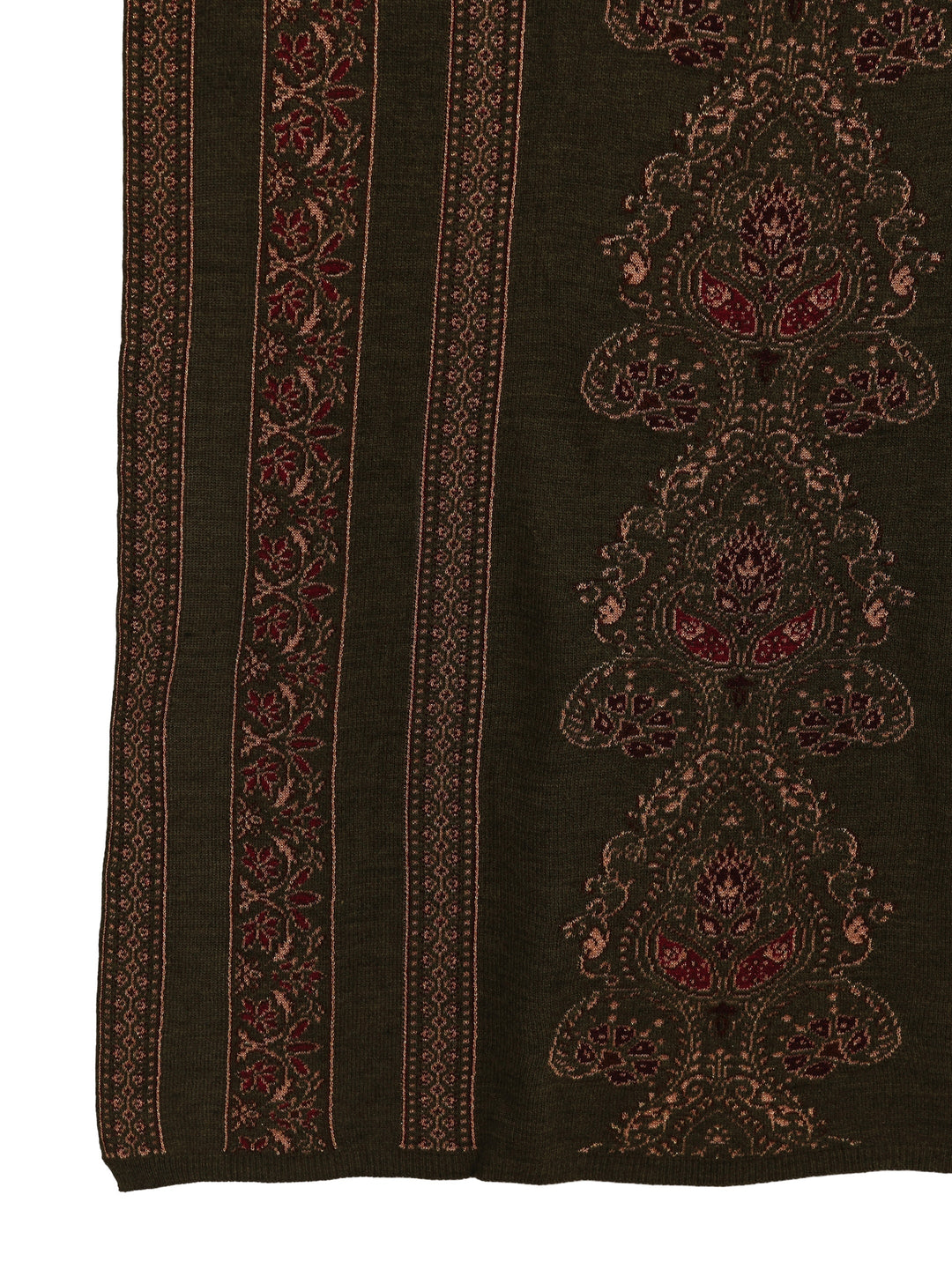 Libas Olive Green Ethnic Knitted Acrylic Wrap Shawl