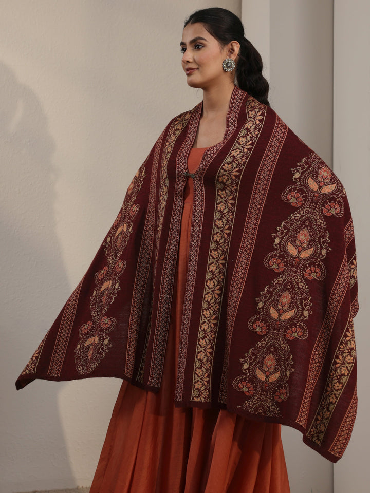 Libas Maroon Ethnic Knitted Acrylic Wrap Shawl