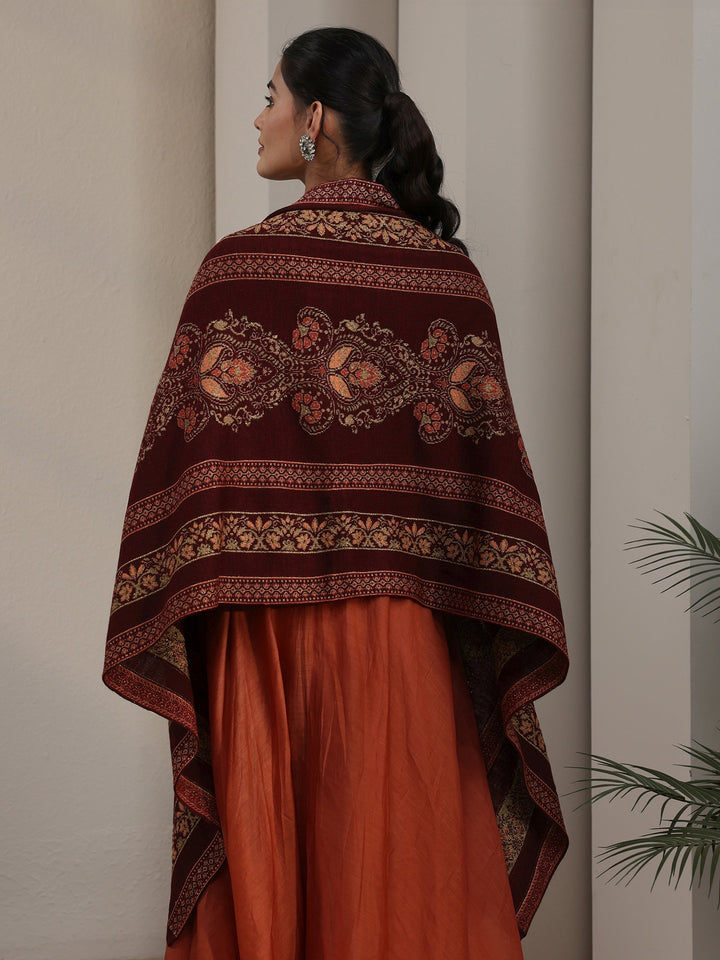 Libas Maroon Ethnic Knitted Acrylic Wrap Shawl