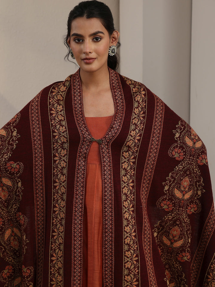 Libas Maroon Ethnic Knitted Acrylic Wrap Shawl