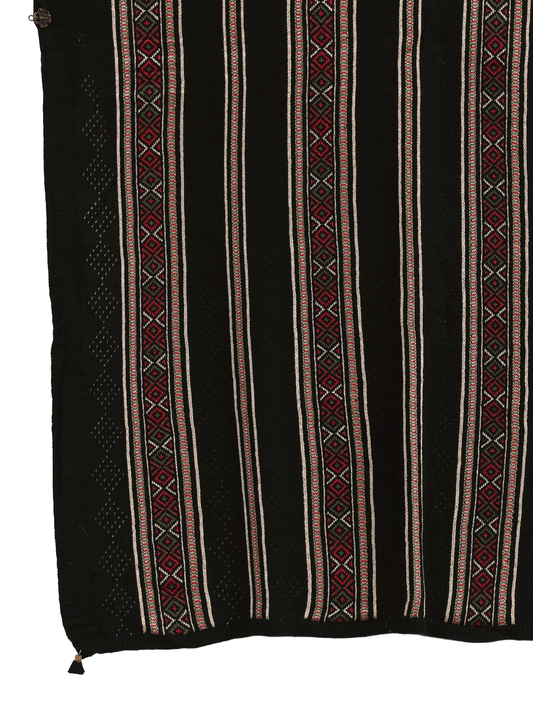 Libas Black Ethnic Striped Knitted Acrylic Wrap Shawl