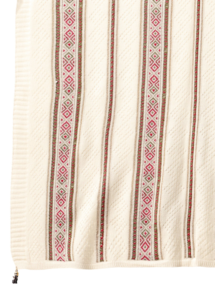 Libas White Striped Knitted Acrylic Wrap Shawl