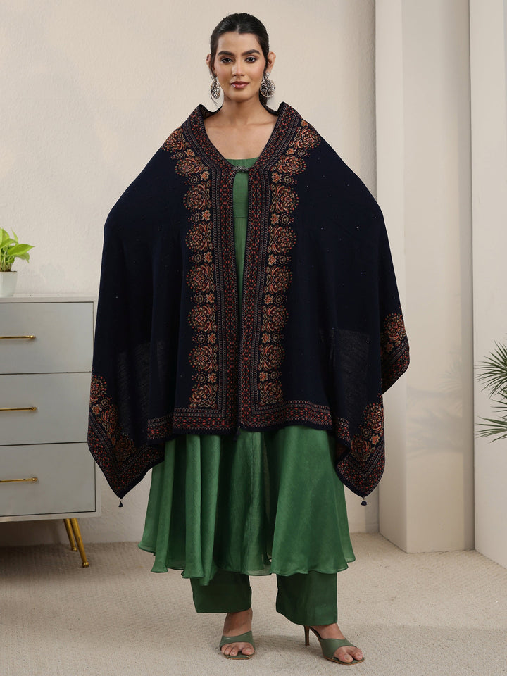 Libas Navy Blue Ethnic Knitted Acrylic Wrap Shawl