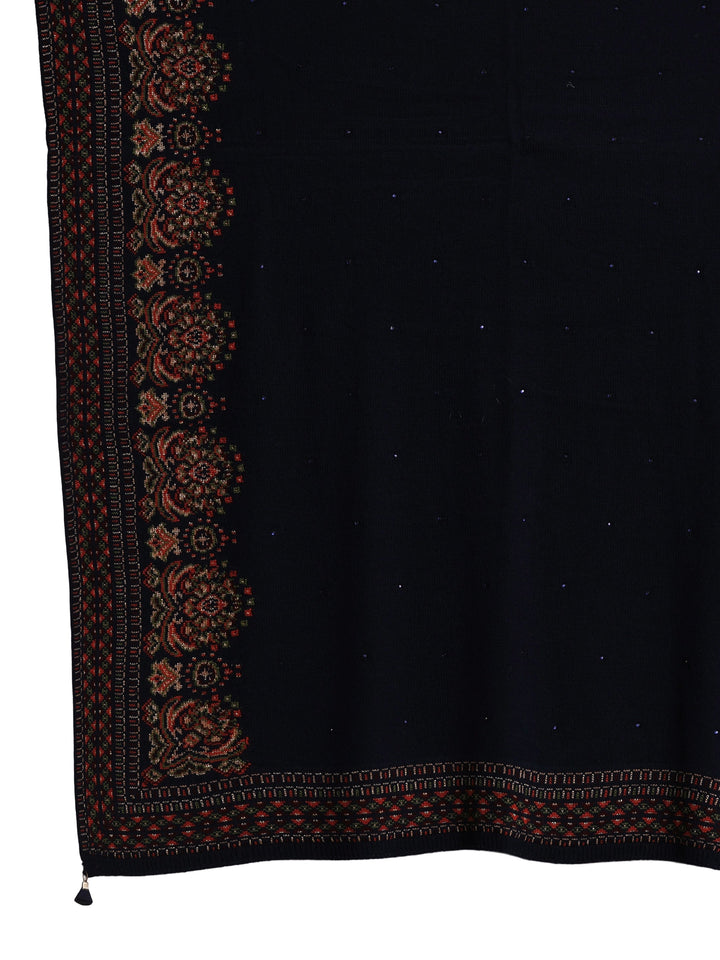 Libas Navy Blue Ethnic Knitted Acrylic Wrap Shawl