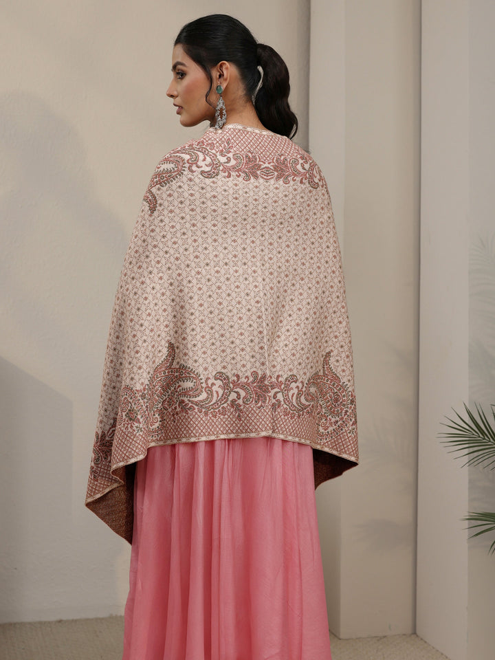 Libas Off White Paisley Knitted Acrylic Wrap Shawl