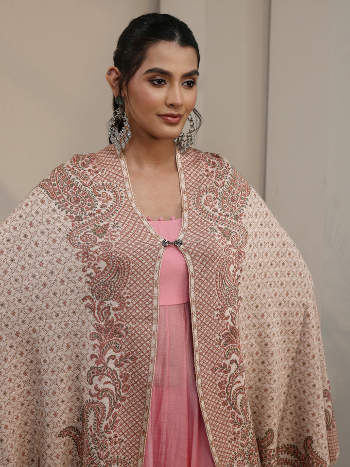 Libas Off White Paisley Knitted Acrylic Wrap Shawl