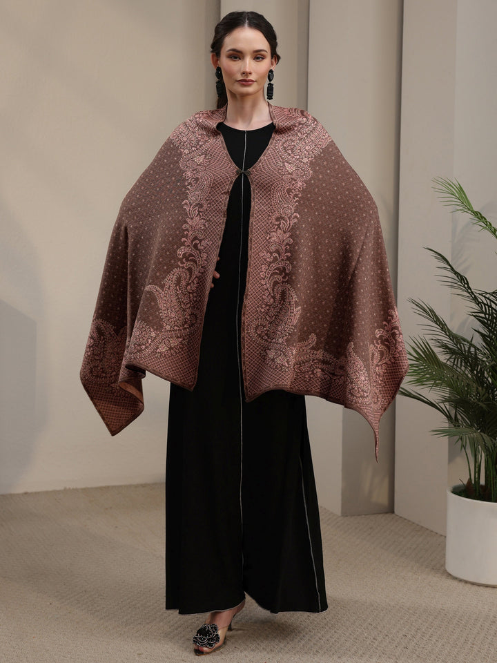 Libas Brown Paisley Knitted Acrylic Wrap Shawl