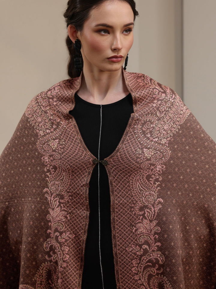 Libas Brown Paisley Knitted Acrylic Wrap Shawl