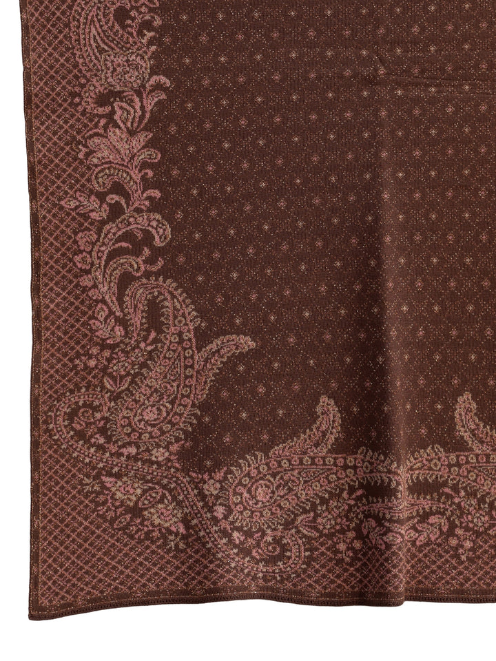 Libas Brown Paisley Knitted Acrylic Wrap Shawl