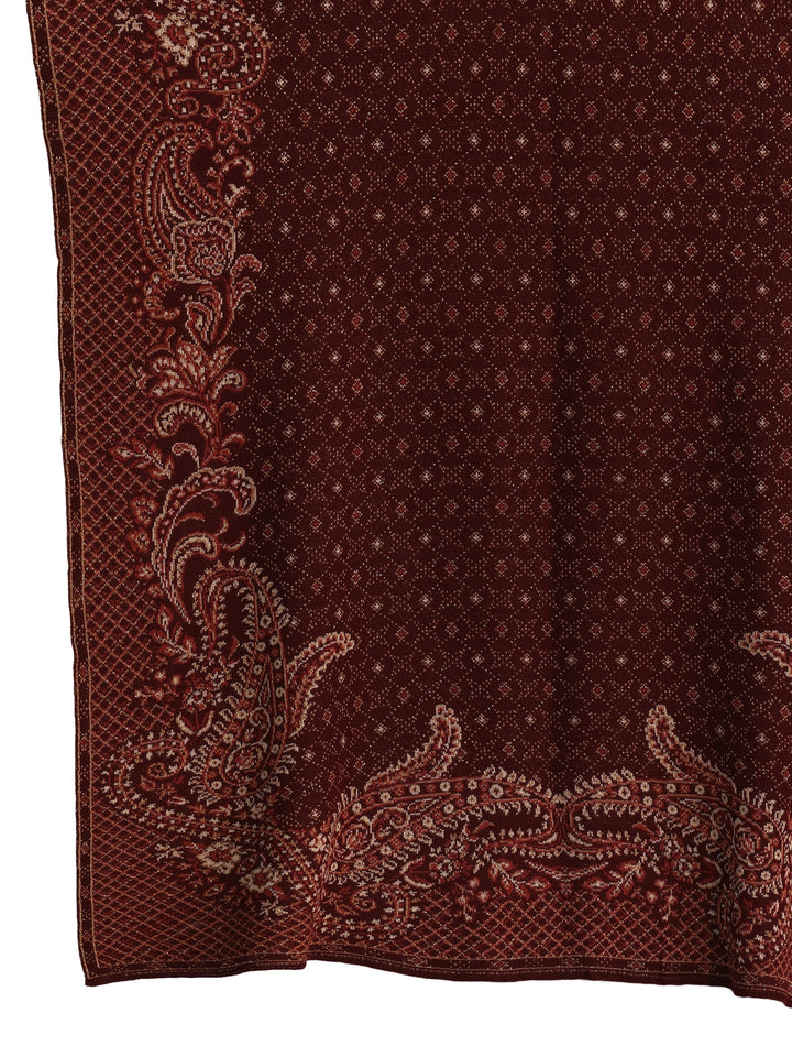 Libas Maroon Paisley Knitted Acrylic Wrap Shawl