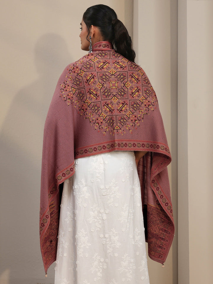 Libas Mauve Geometric Knitted Acrylic Wrap Shawl