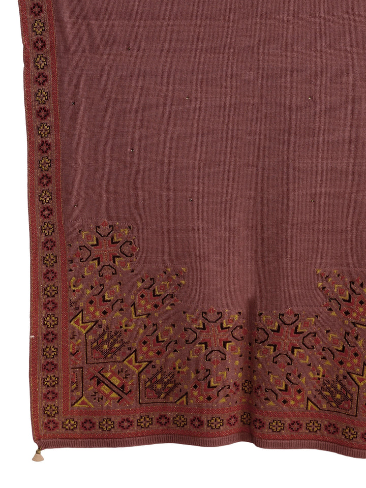 Libas Mauve Geometric Knitted Acrylic Wrap Shawl