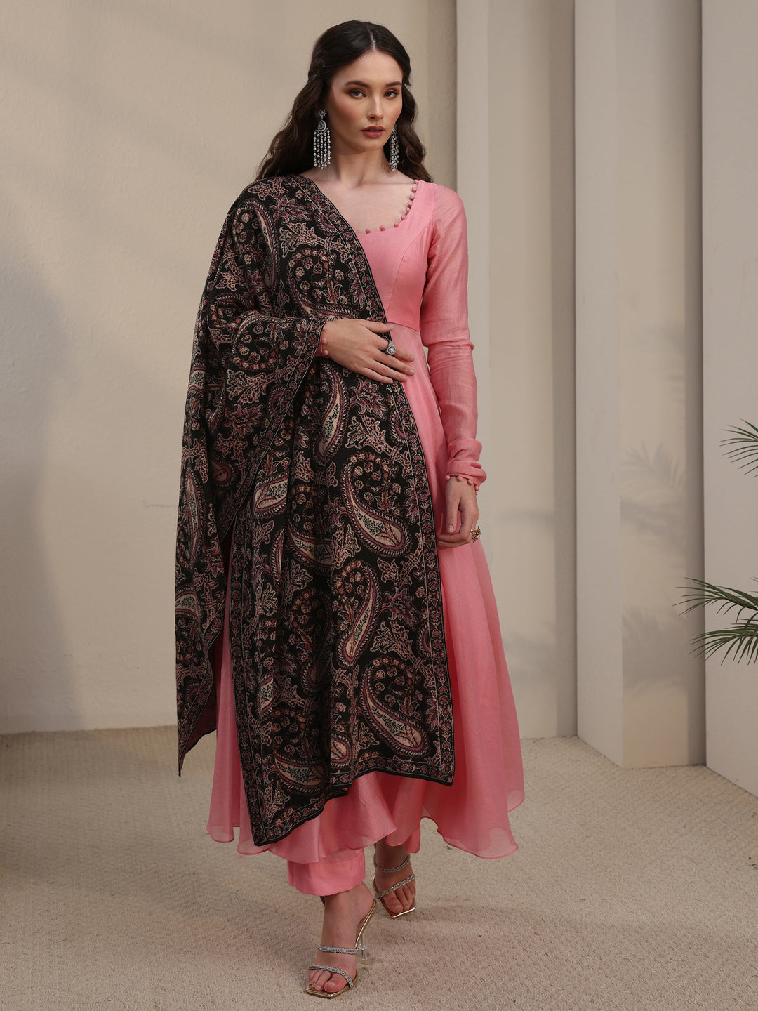 Libas Black Paisley Knitted Acrylic Shawl