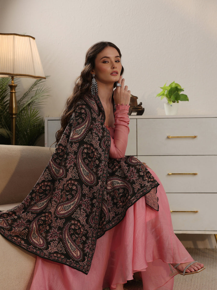 Libas Black Paisley Knitted Acrylic Shawl