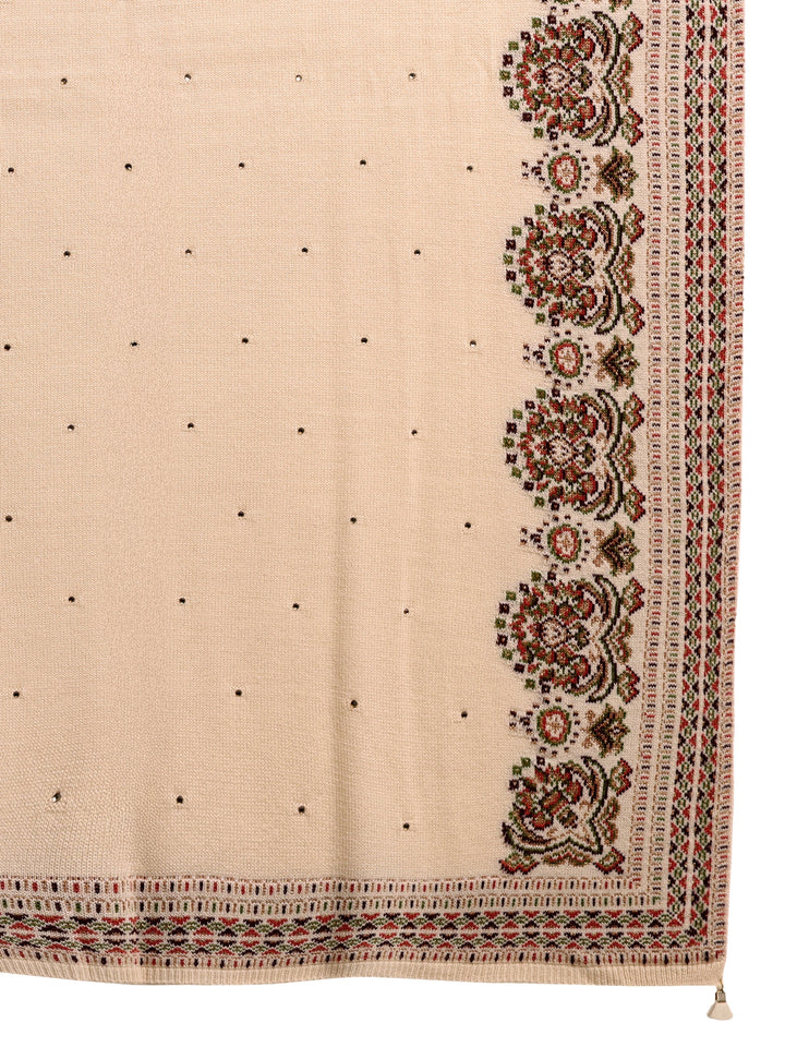 Libas Beige Ethnic Knitted Acrylic Wrap Shawl