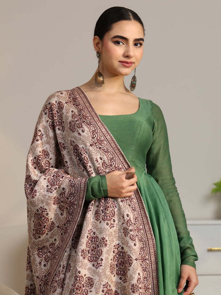 Libas Beige Ethnic Knitted Acrylic Shawl