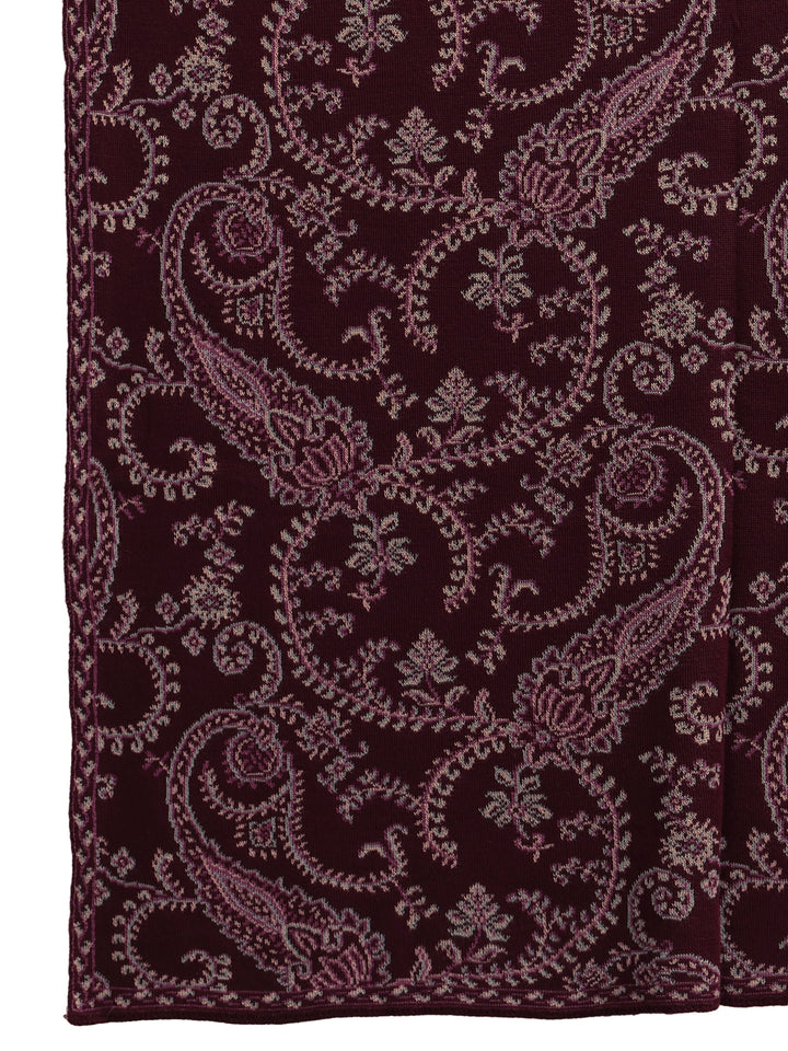 Libas Maroon Paisley Knitted Acrylic Wrap Shawl