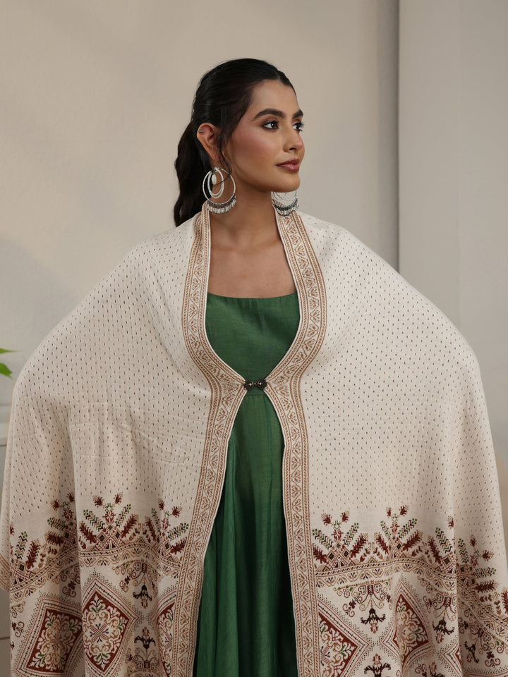 Libas White Mesh Knitted Acrylic Wrap Shawl