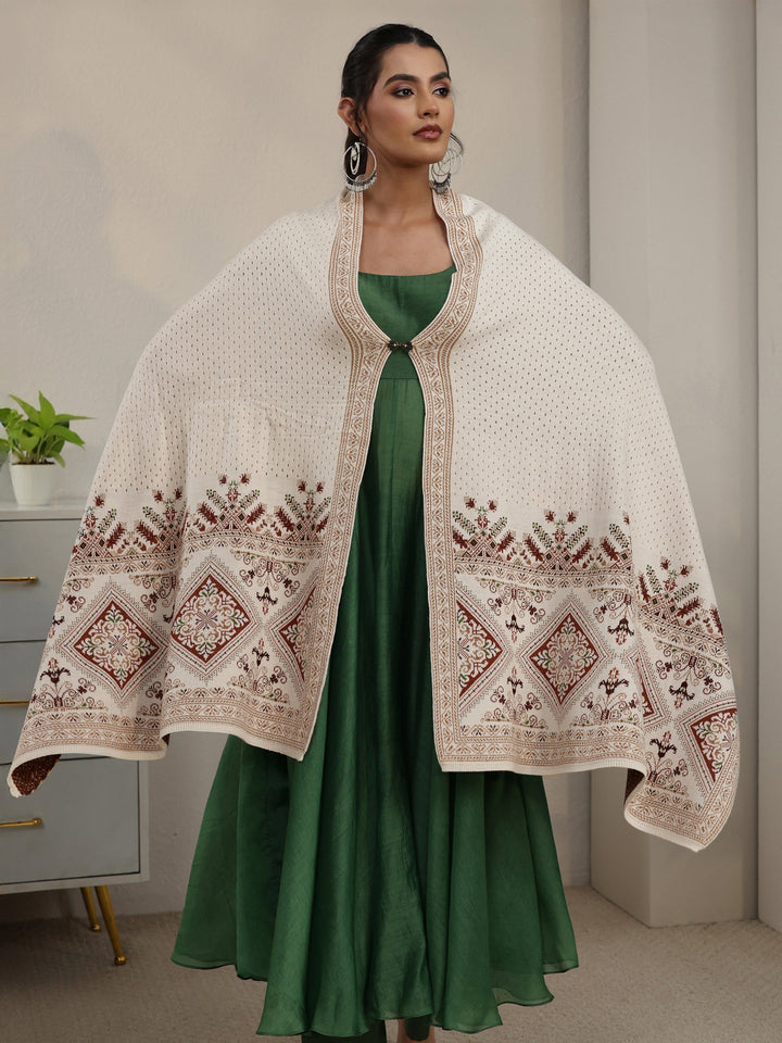 Libas White Mesh Knitted Acrylic Wrap Shawl