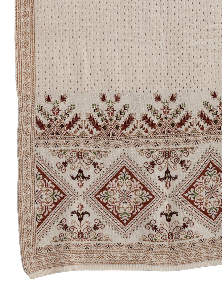Libas White Mesh Knitted Acrylic Wrap Shawl