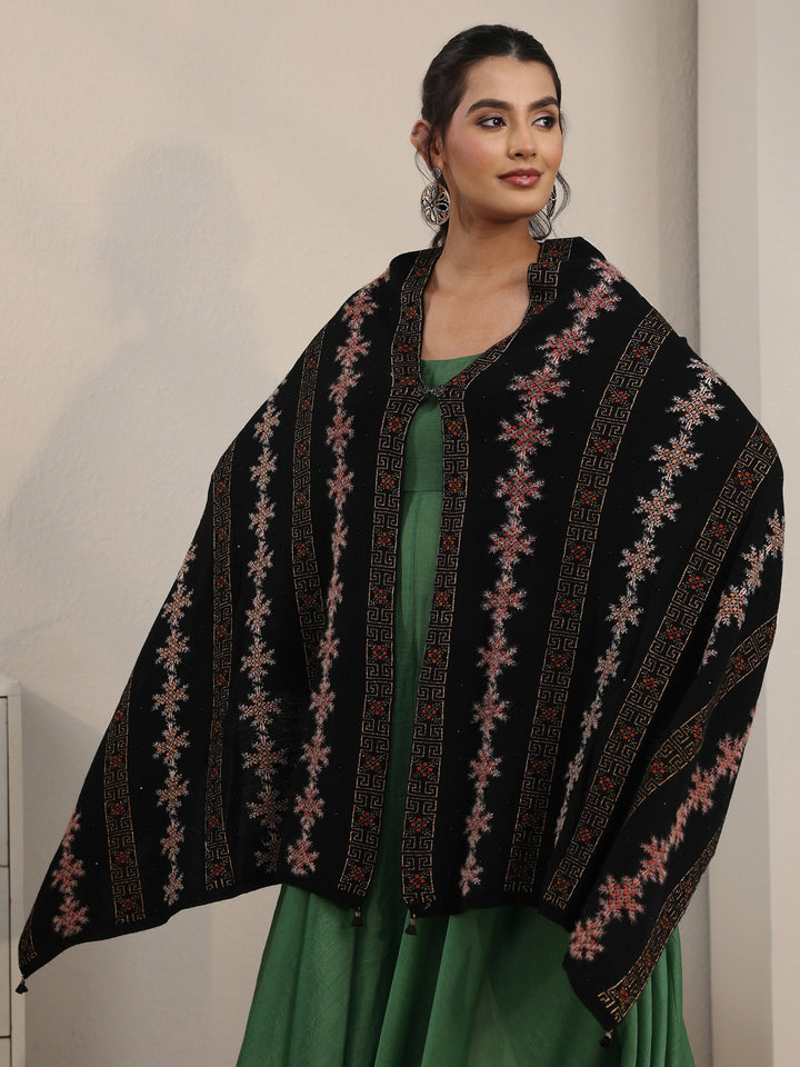 Libas Black Snowflake Knitted Acrylic Wrap Shawl