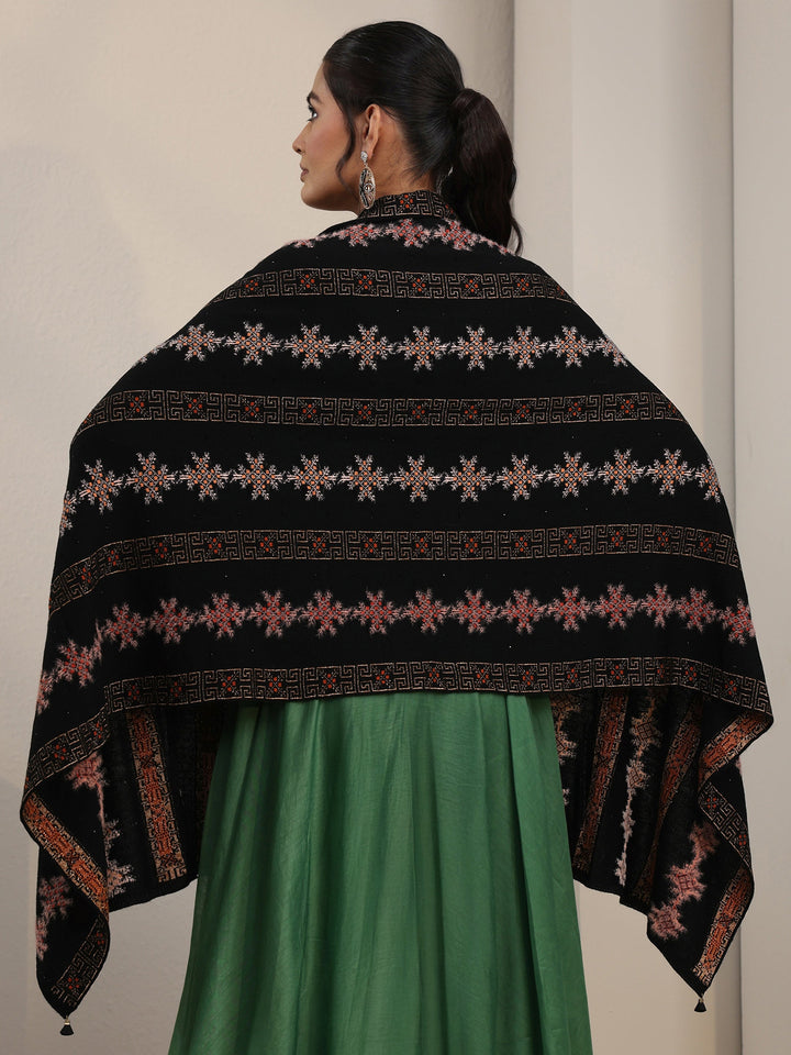 Libas Black Snowflake Knitted Acrylic Wrap Shawl