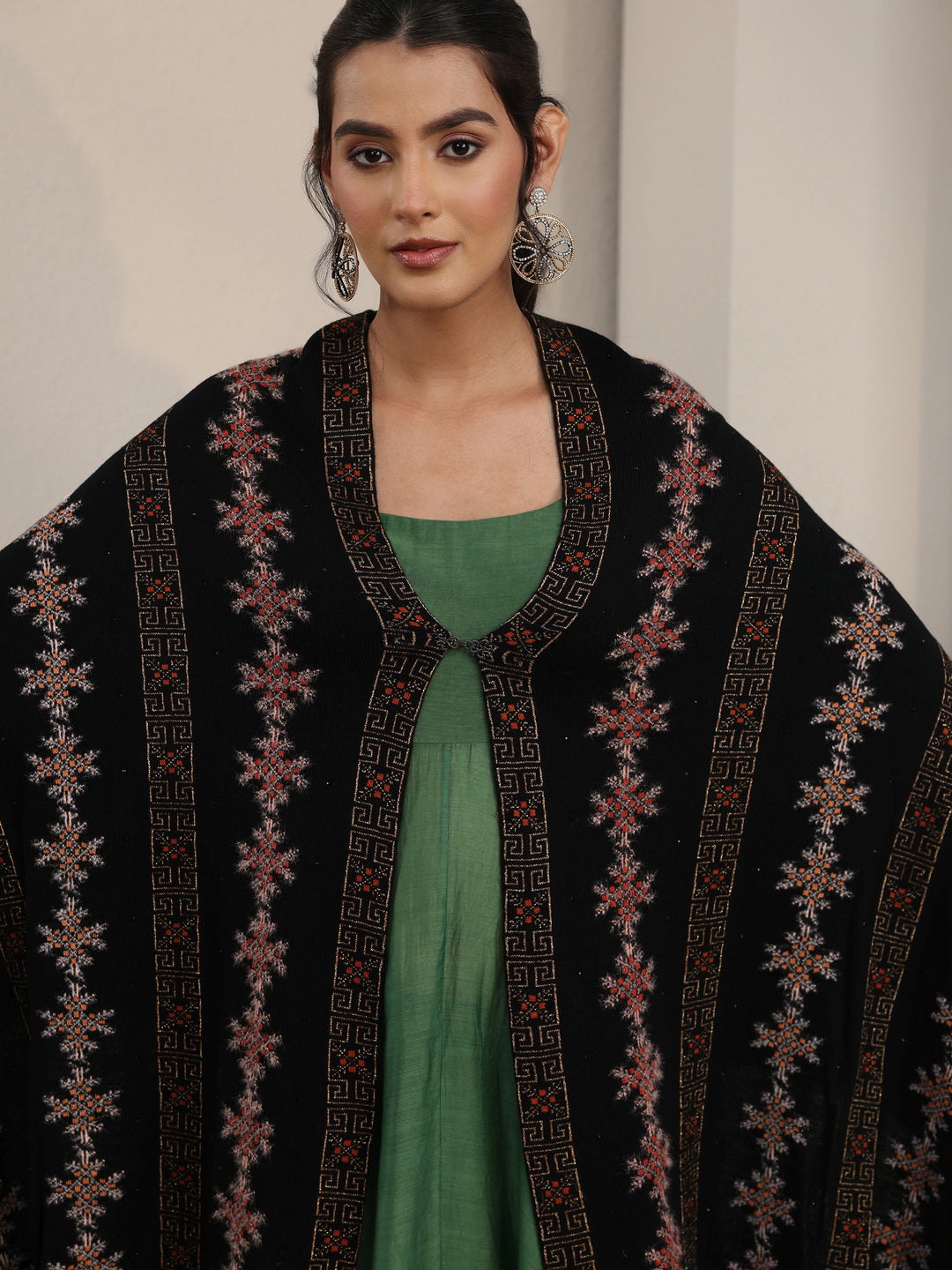 Libas Black Snowflake Knitted Acrylic Wrap Shawl
