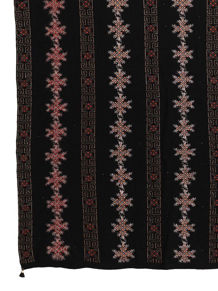 Libas Black Snowflake Knitted Acrylic Wrap Shawl