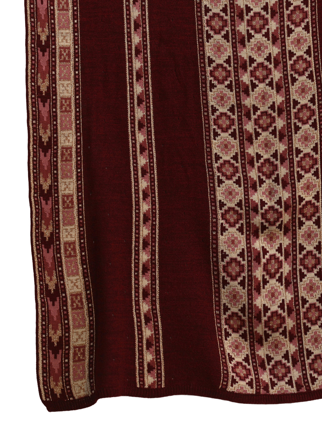 Libas Maroon Geometric Knitted Acrylic Wrap Shawl
