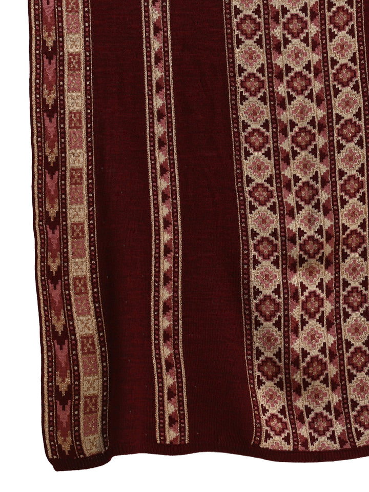 Libas Maroon Geometric Knitted Acrylic Wrap Shawl