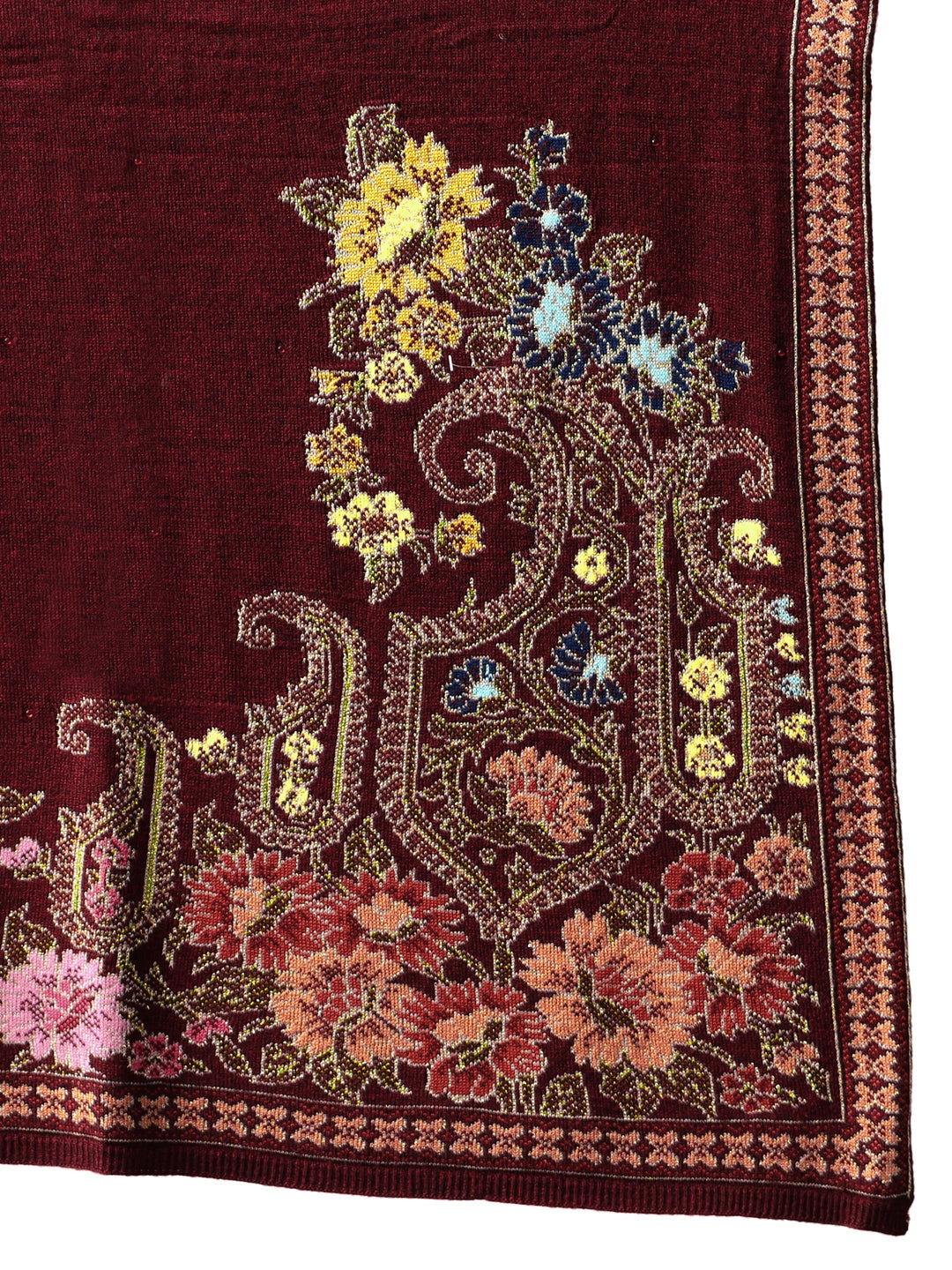 Libas Maroon Floral Knitted Acrylic Wrap Shawl