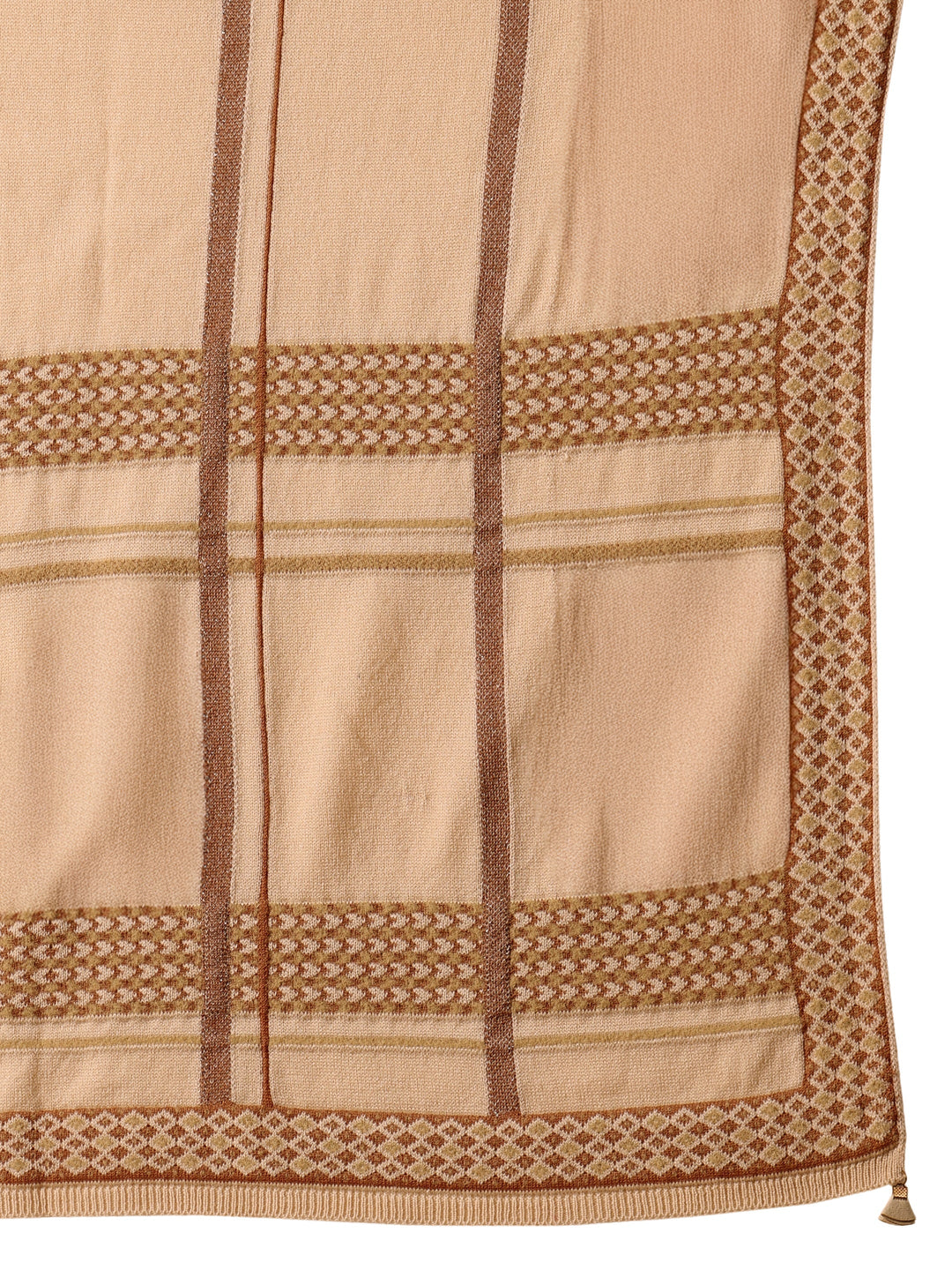 Libas Beige Striped Knitted Acrylic Wrap Shawl