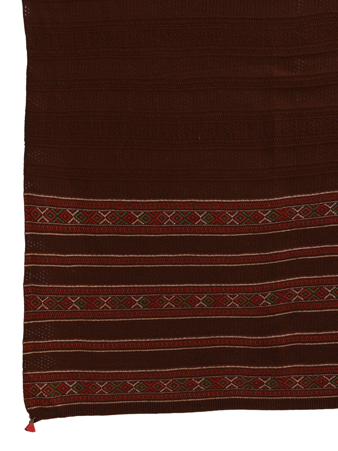 Libas Brown Ethnic Striped Knitted Acrylic Wrap Shawl