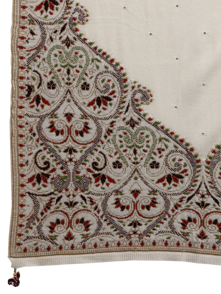 Libas White Floral Knitted Acrylic Wrap Shawl