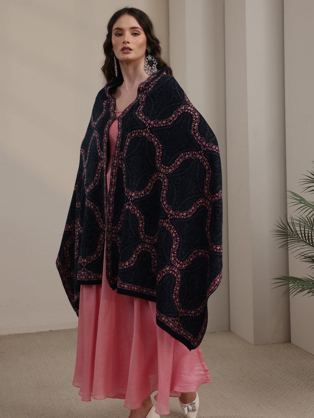 Libas Navy Blue Ethnic Knitted Acrylic Wrap Shawl