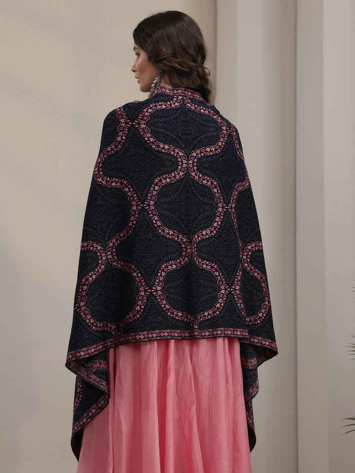 Libas Navy Blue Ethnic Knitted Acrylic Wrap Shawl