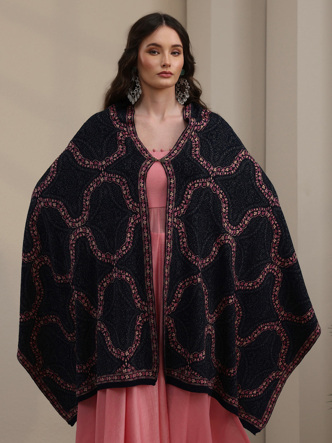 Libas Navy Blue Ethnic Knitted Acrylic Wrap Shawl