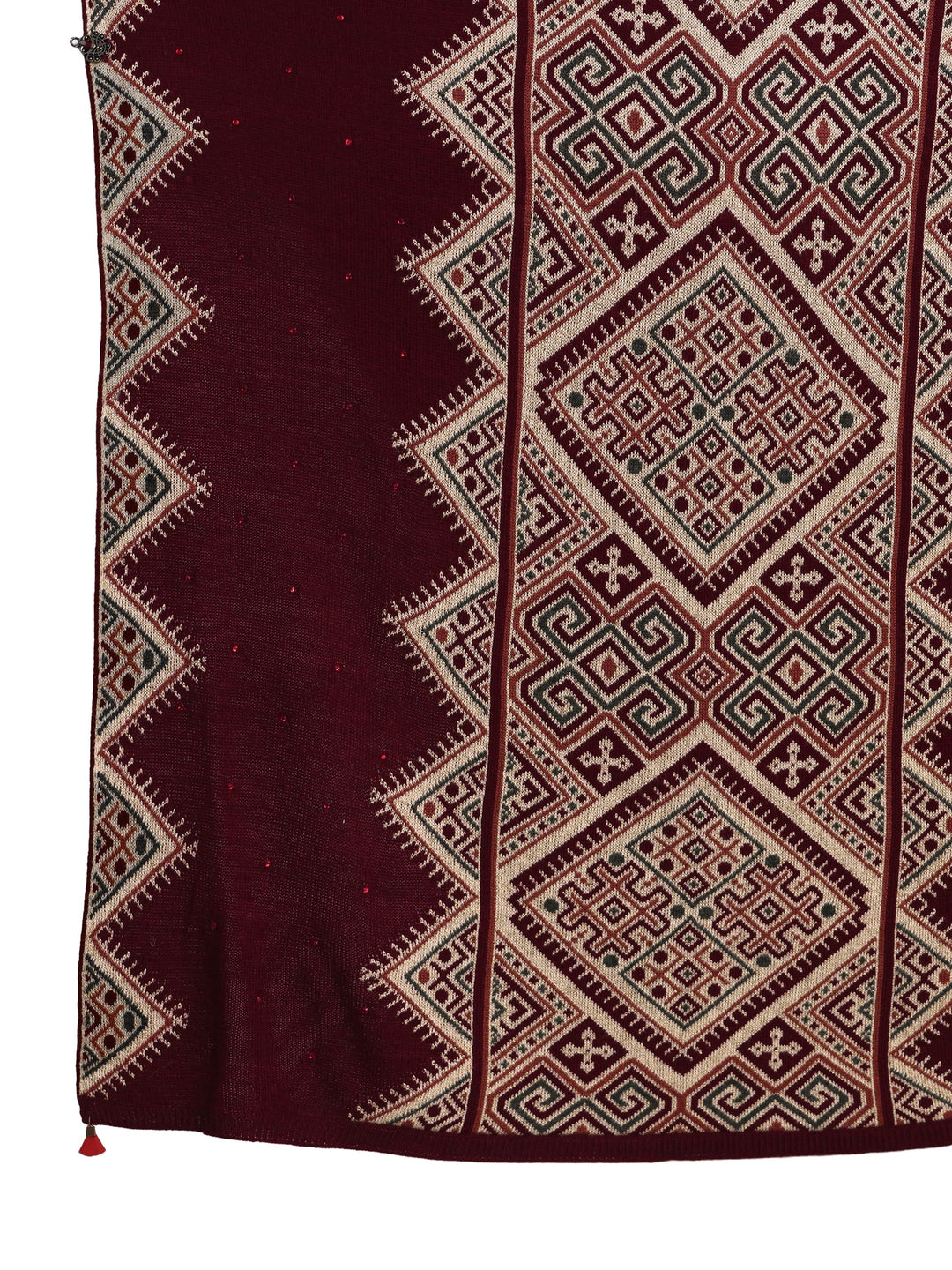 Libas Maroon Geometric Knitted Acrylic Wrap Shawl