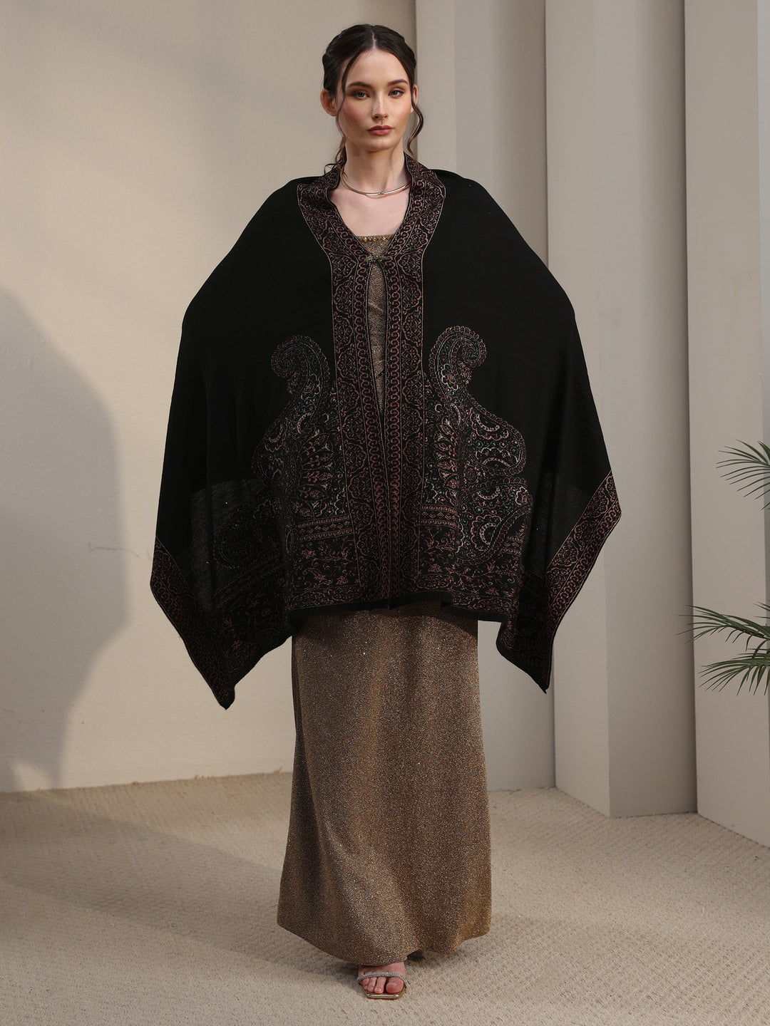 Libas Black Paisley Knitted Acrylic Wrap Shawl