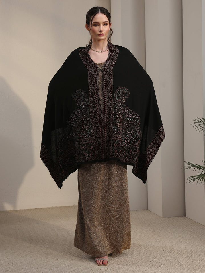 Libas Black Paisley Knitted Acrylic Wrap Shawl