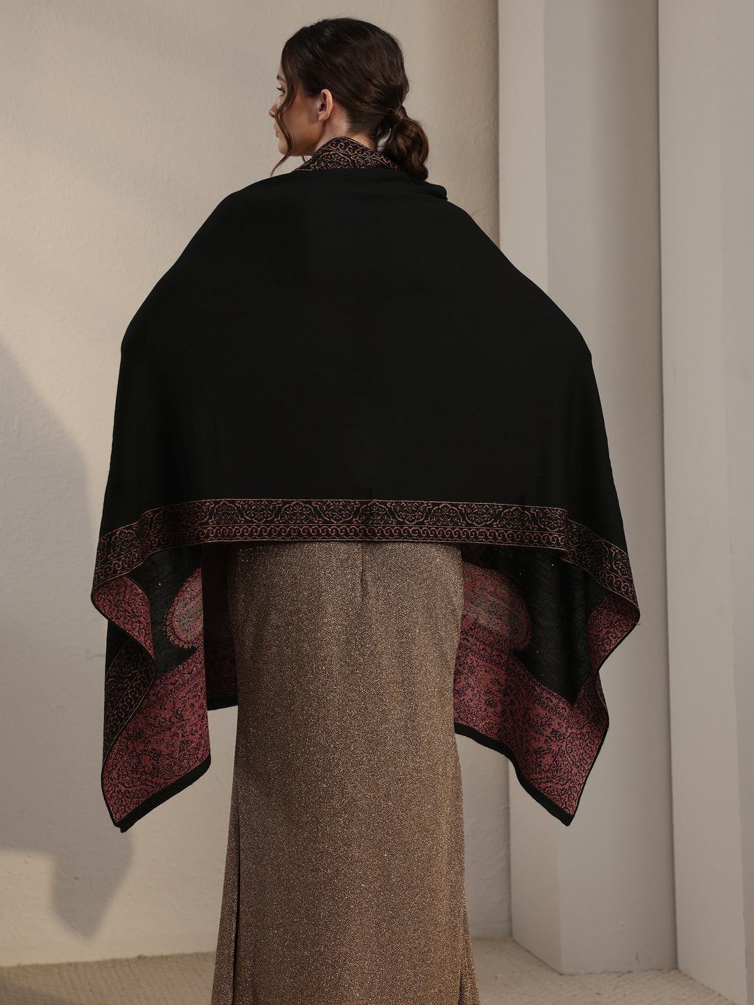 Libas Black Paisley Knitted Acrylic Wrap Shawl