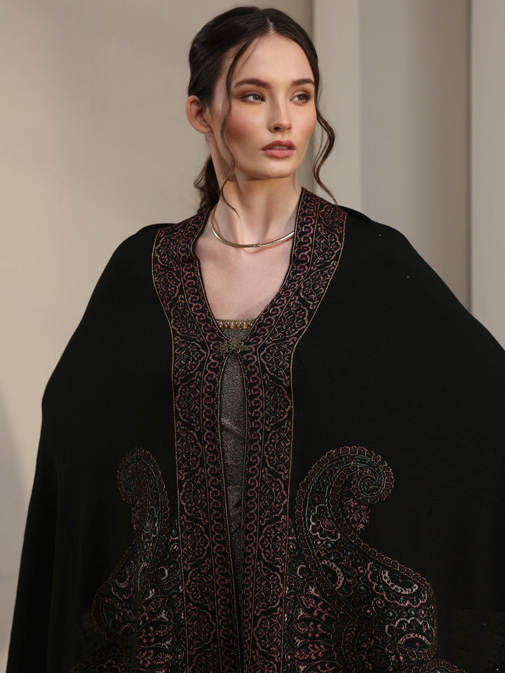 Libas Black Paisley Knitted Acrylic Wrap Shawl