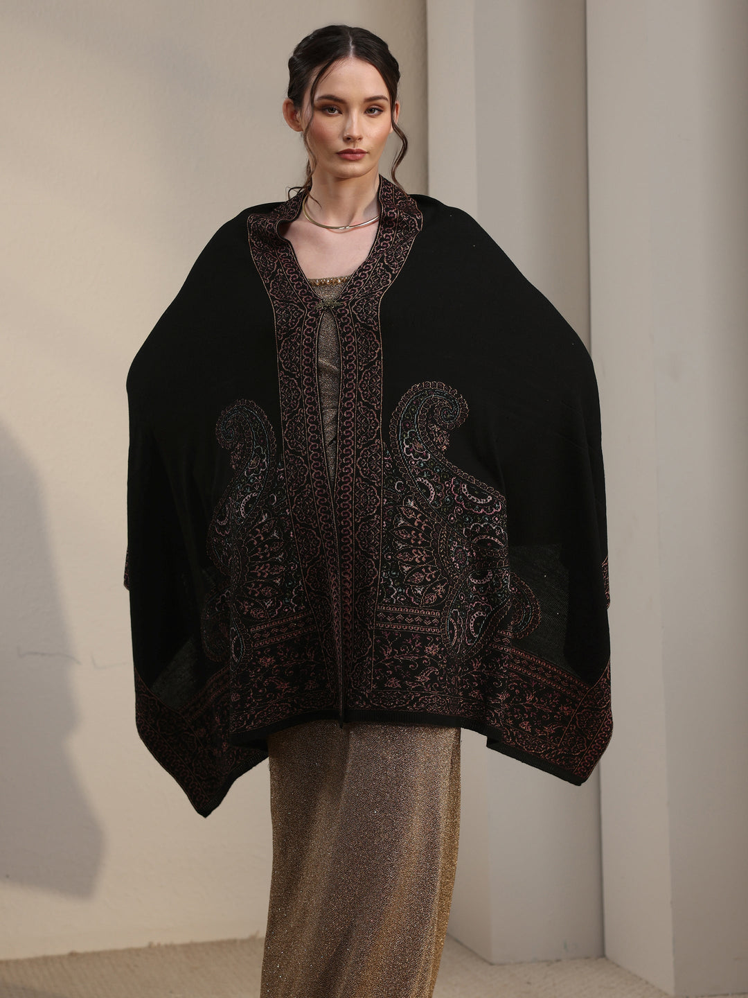 Libas Black Paisley Knitted Acrylic Wrap Shawl