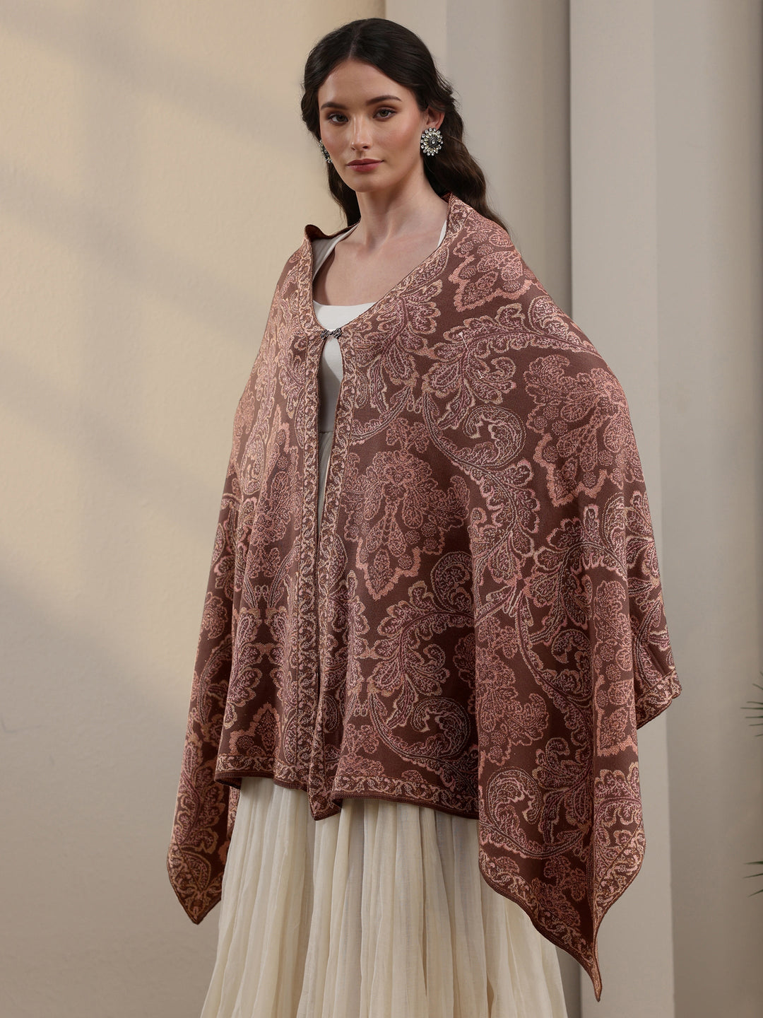Libas Mauve Floral Knitted Acrylic Wrap Shawl