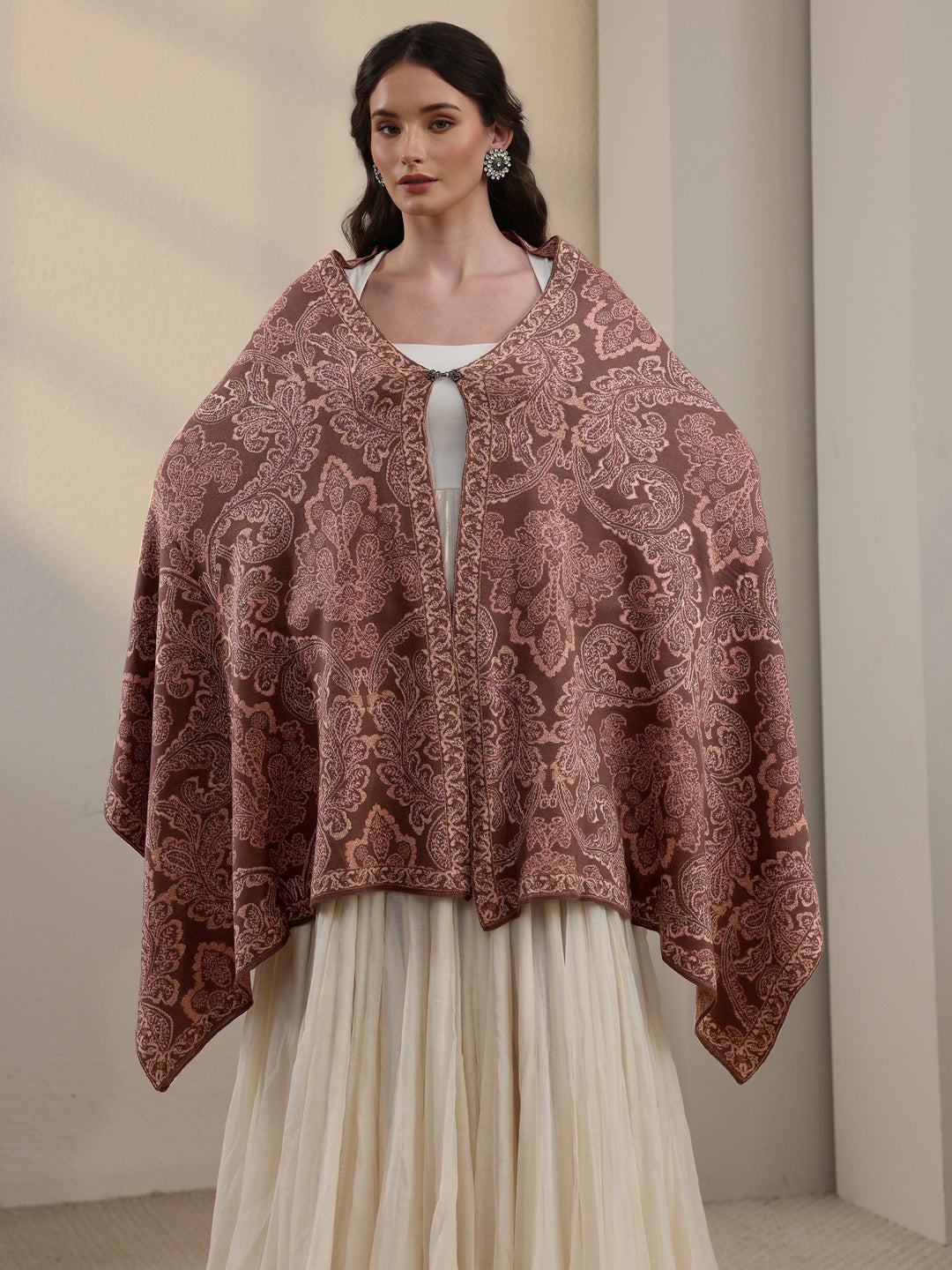Libas Mauve Floral Knitted Acrylic Wrap Shawl