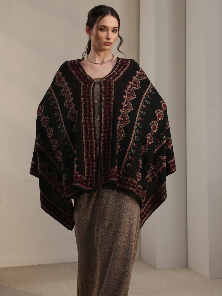 Libas Black Ethnic Knitted Acrylic Wrap Shawl