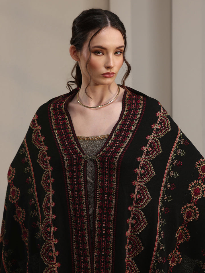 Libas Black Ethnic Knitted Acrylic Wrap Shawl