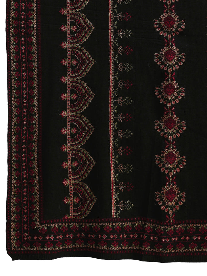 Libas Black Ethnic Knitted Acrylic Wrap Shawl